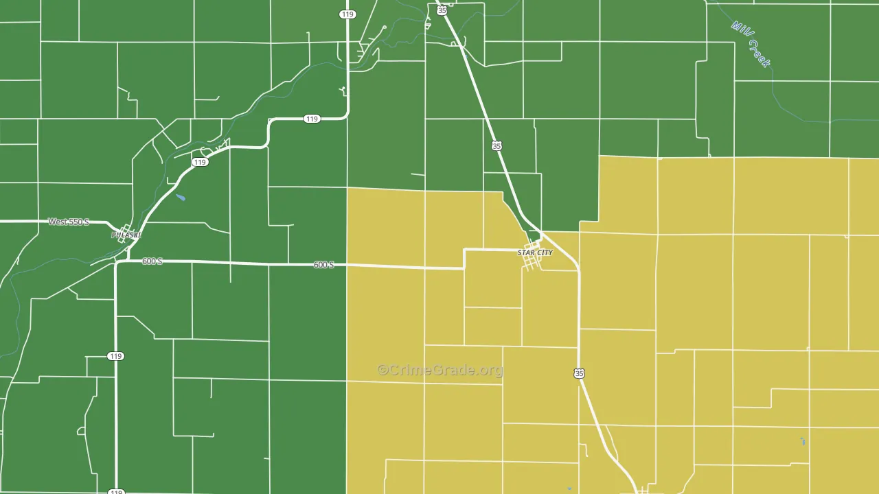 Star City, IN Map of Vehicle Theft Rates