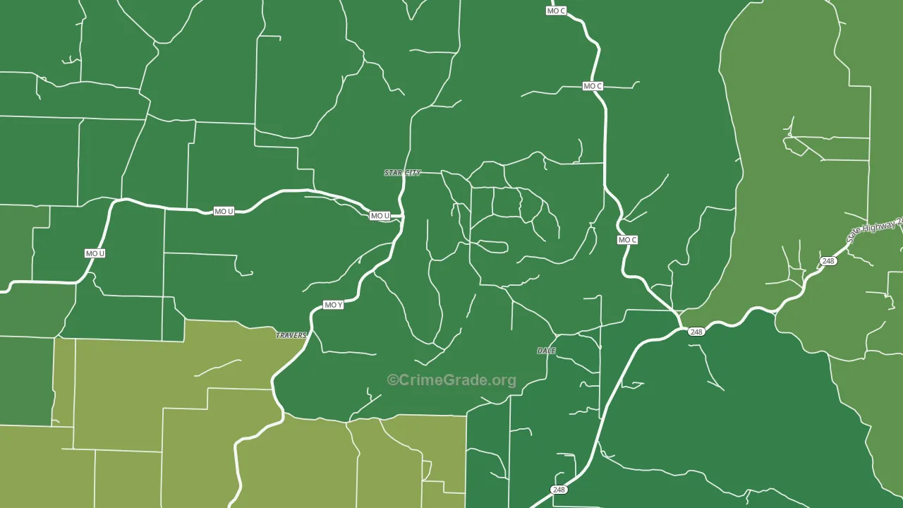 Star City, MO Map of Vehicle Theft Rates