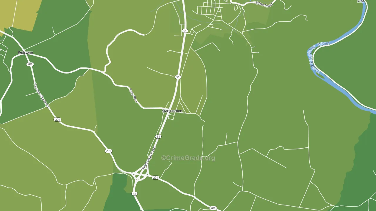 Star Junction, PA Map of Vehicle Theft Rates