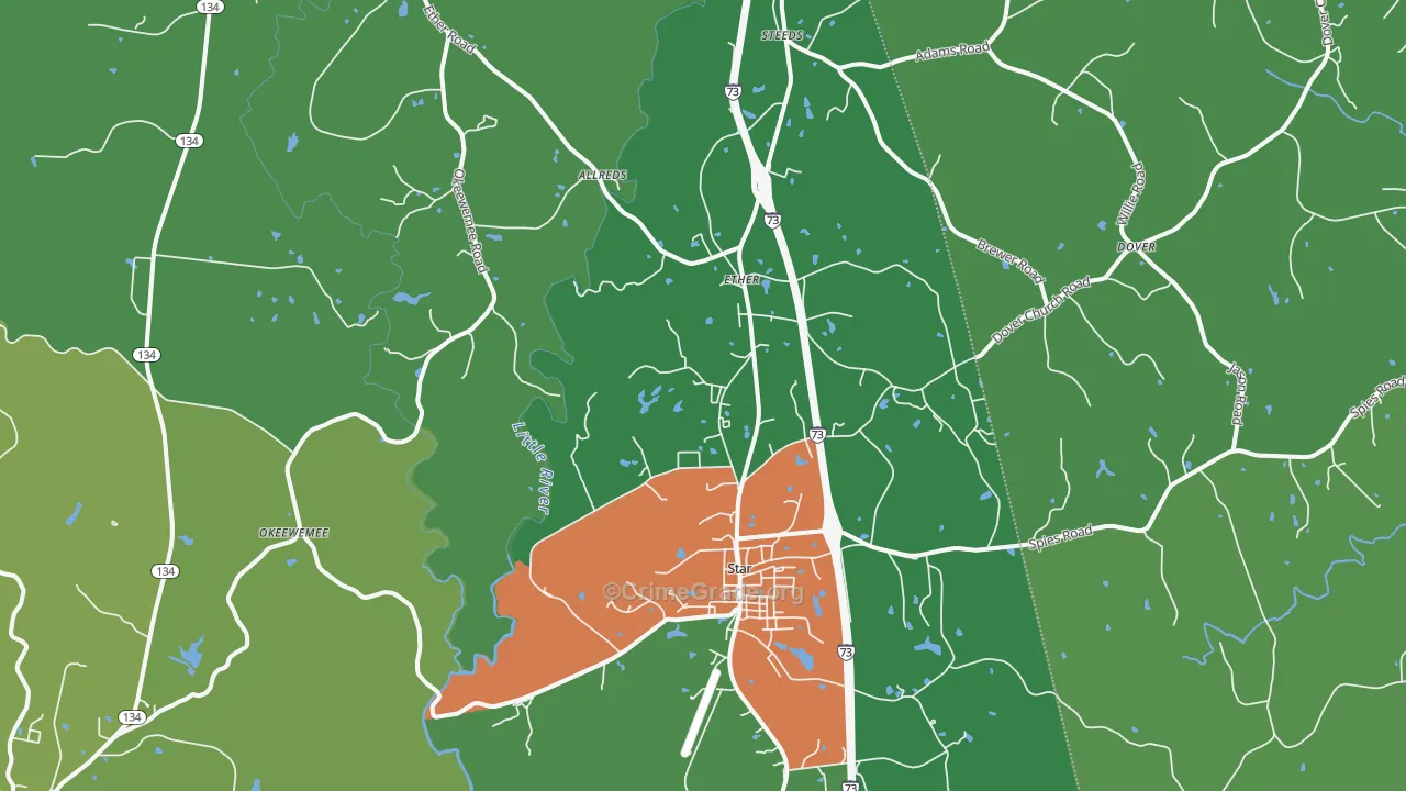 Star, NC Map of Vehicle Theft Rates