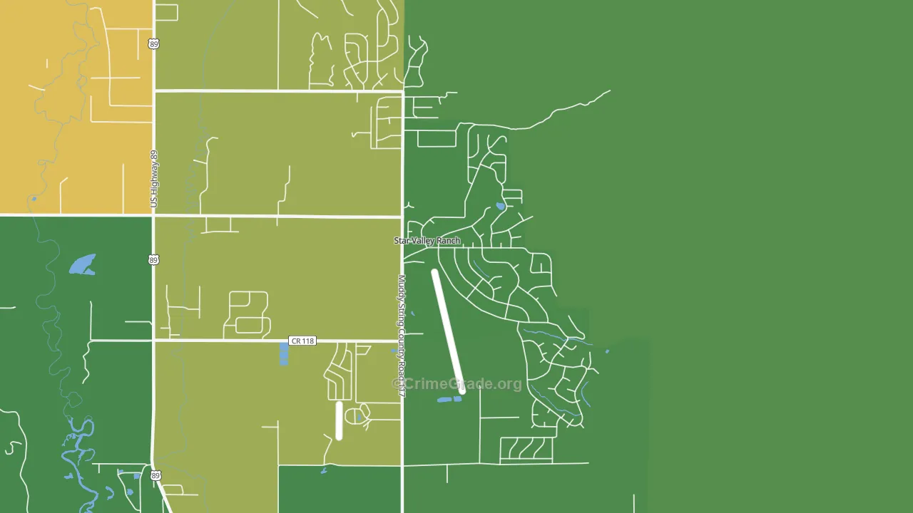 Star Valley Ranch, WY Map of Vehicle Theft Rates