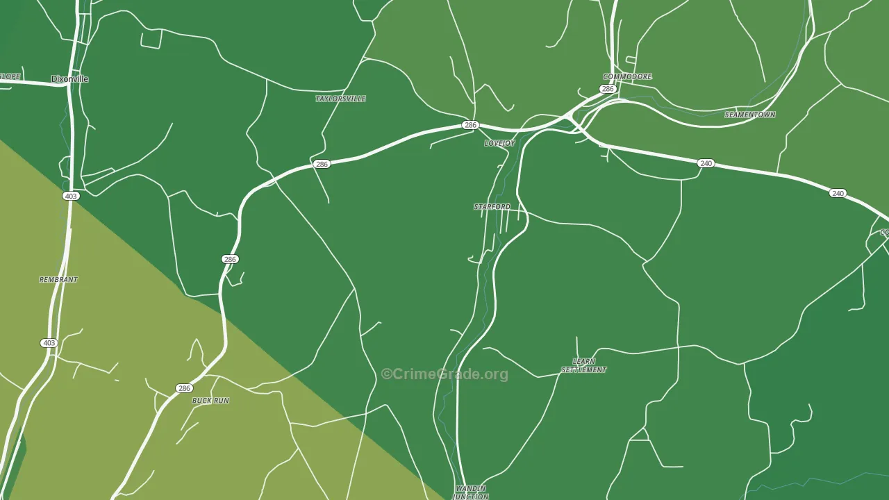 Starford, PA Map of Vehicle Theft Rates