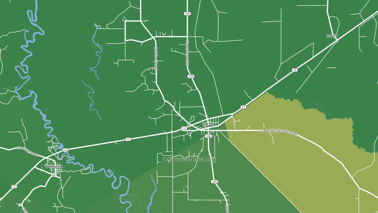 Starks, LA Map of Vehicle Theft Rates