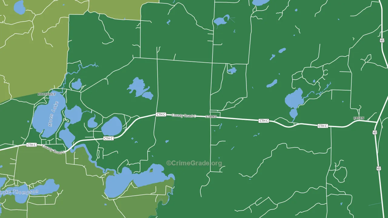 Starks, WI Map of Vehicle Theft Rates