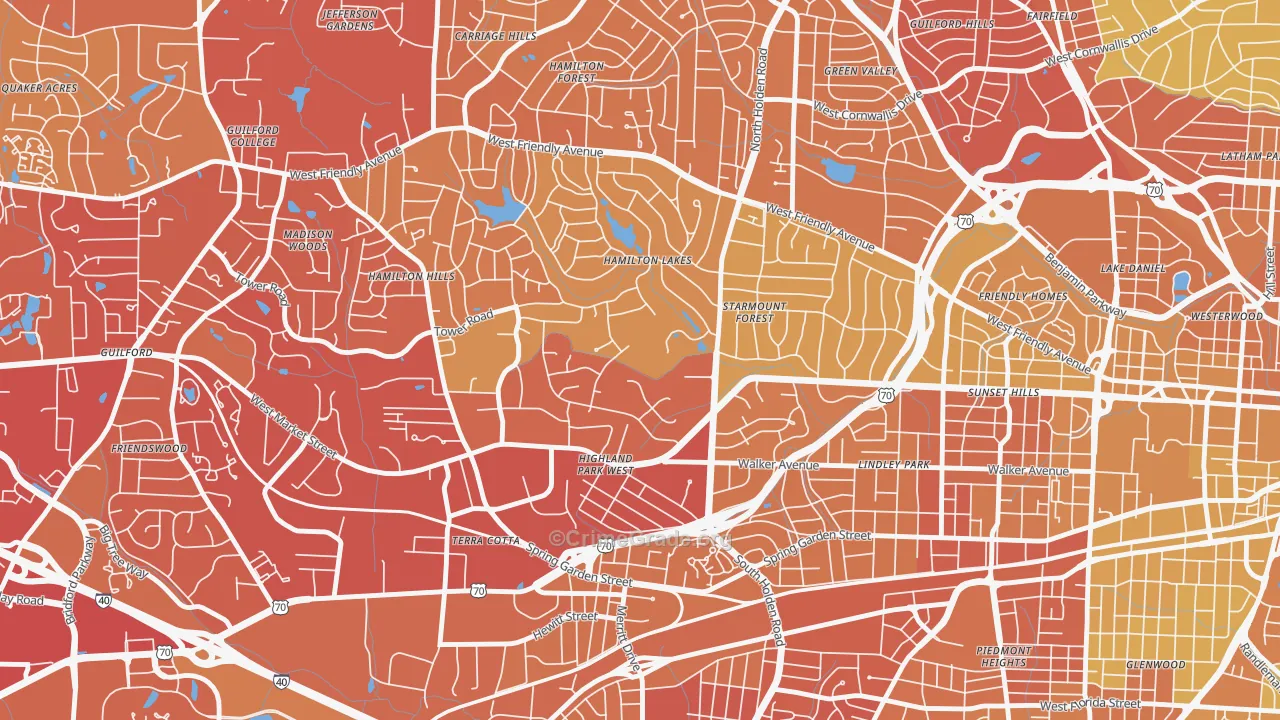 Starmount Forest, Greensboro, NC Map of Vehicle Theft Rates