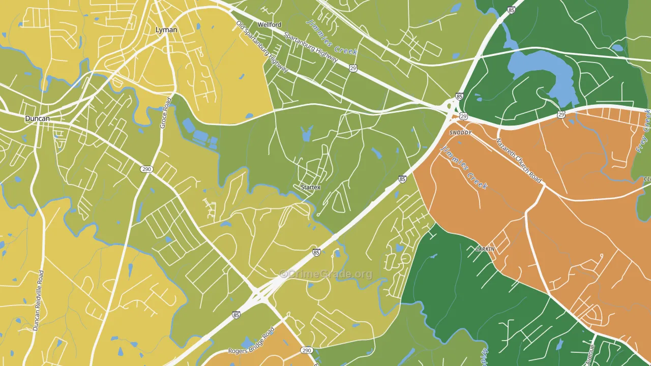 Startex, SC Map of Vehicle Theft Rates