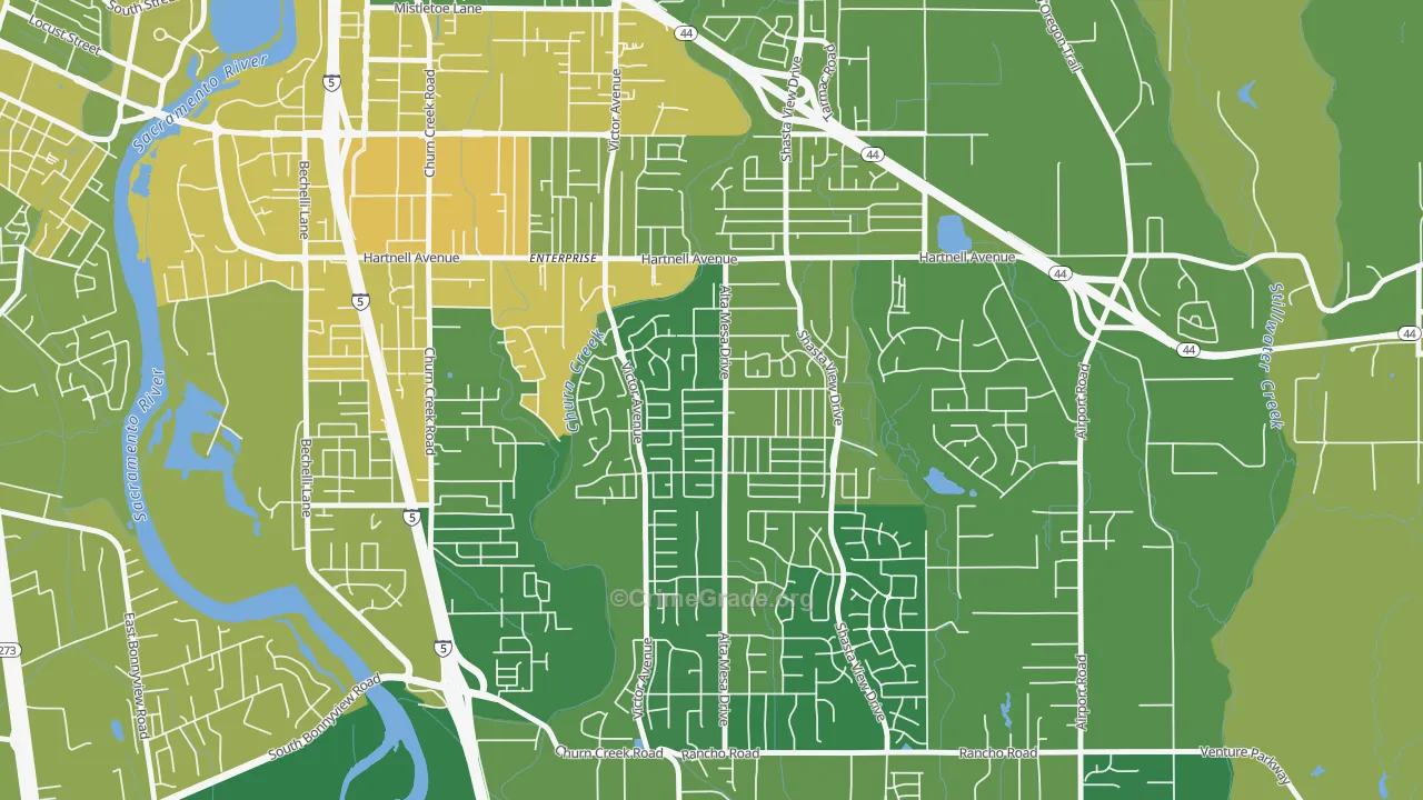 Starview, Redding, CA Map of Vehicle Theft Rates