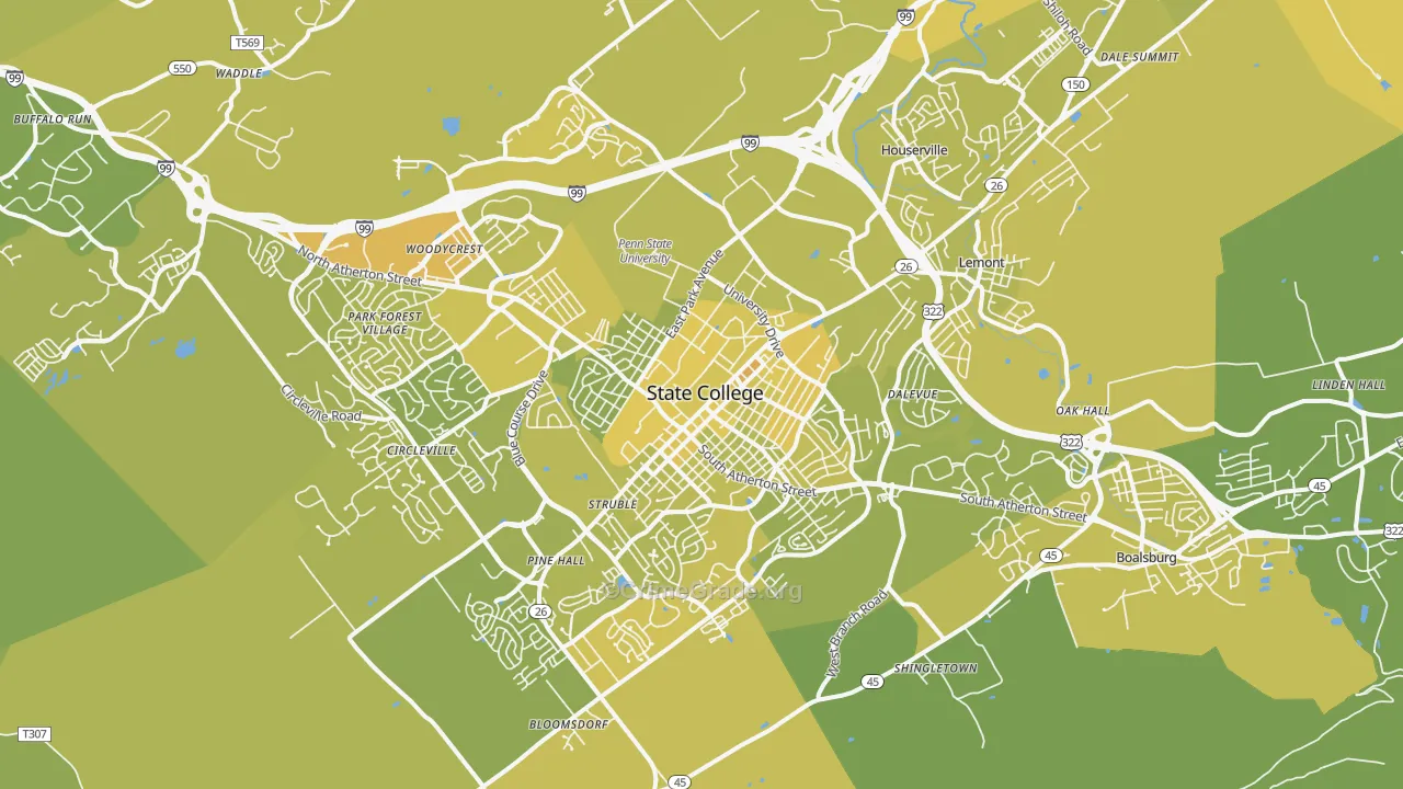 State College, PA Map of Vehicle Theft Rates