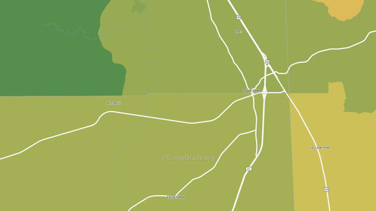 State Line, MS Map of Vehicle Theft Rates
