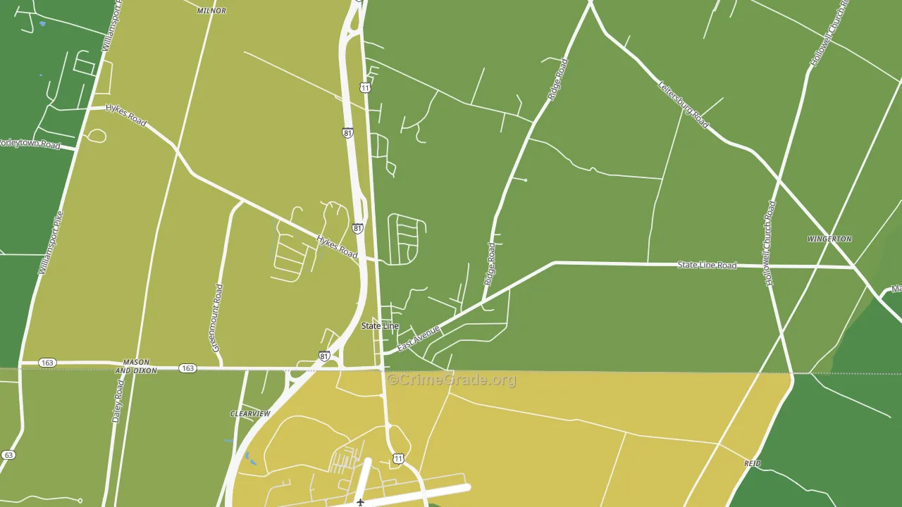 State Line, PA Map of Vehicle Theft Rates