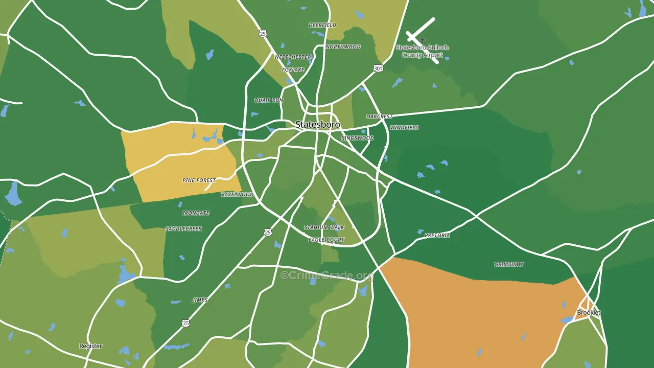 Statesboro, GA Map of Vehicle Theft Rates