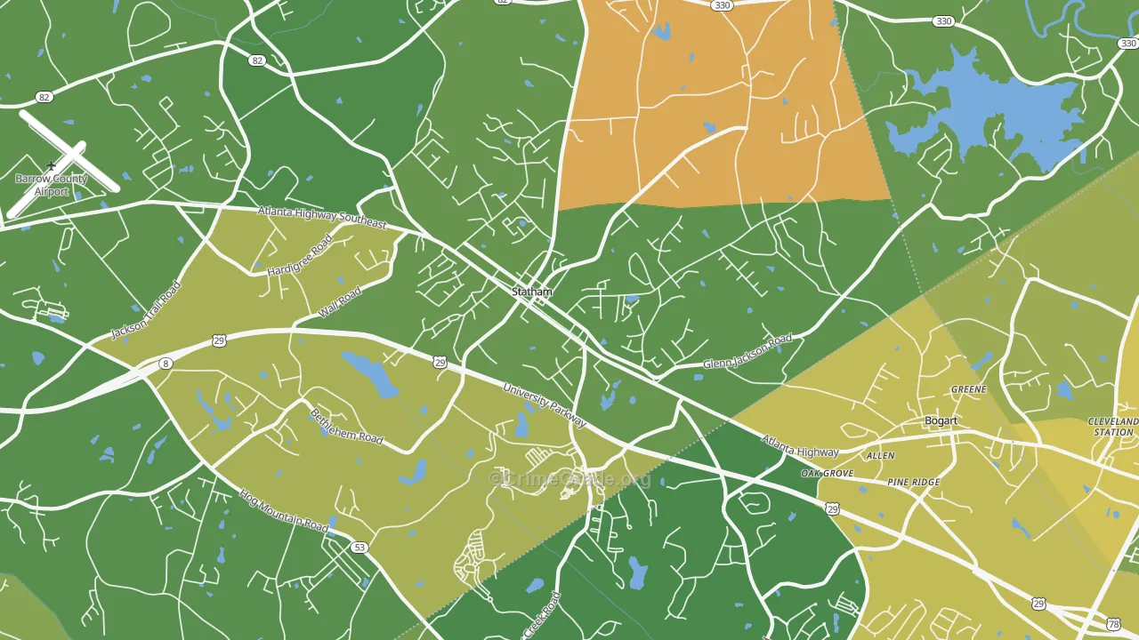 Statham, GA Map of Vehicle Theft Rates