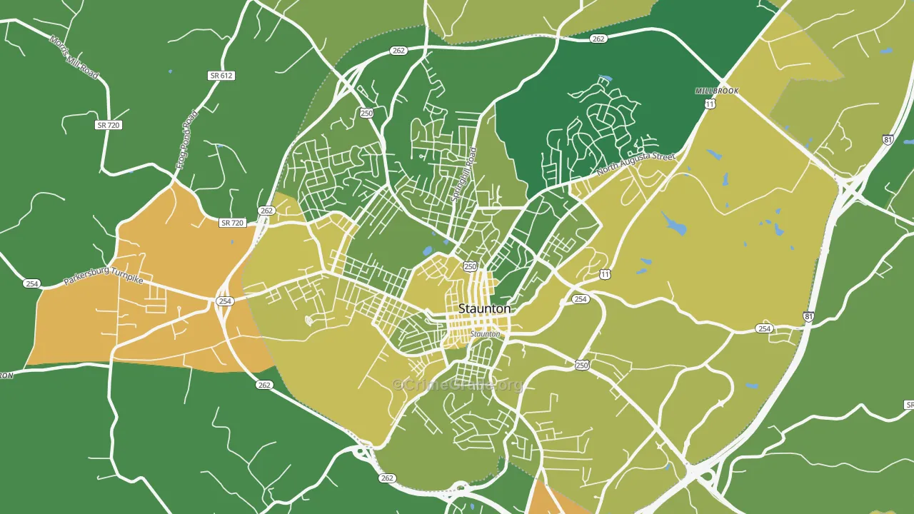 Staunton City, VA Map of Vehicle Theft Rates
