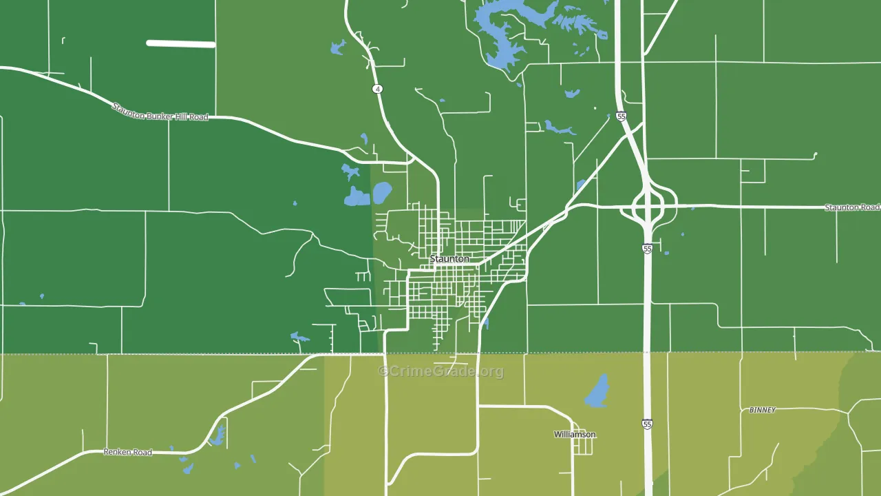 Staunton, IL Map of Vehicle Theft Rates