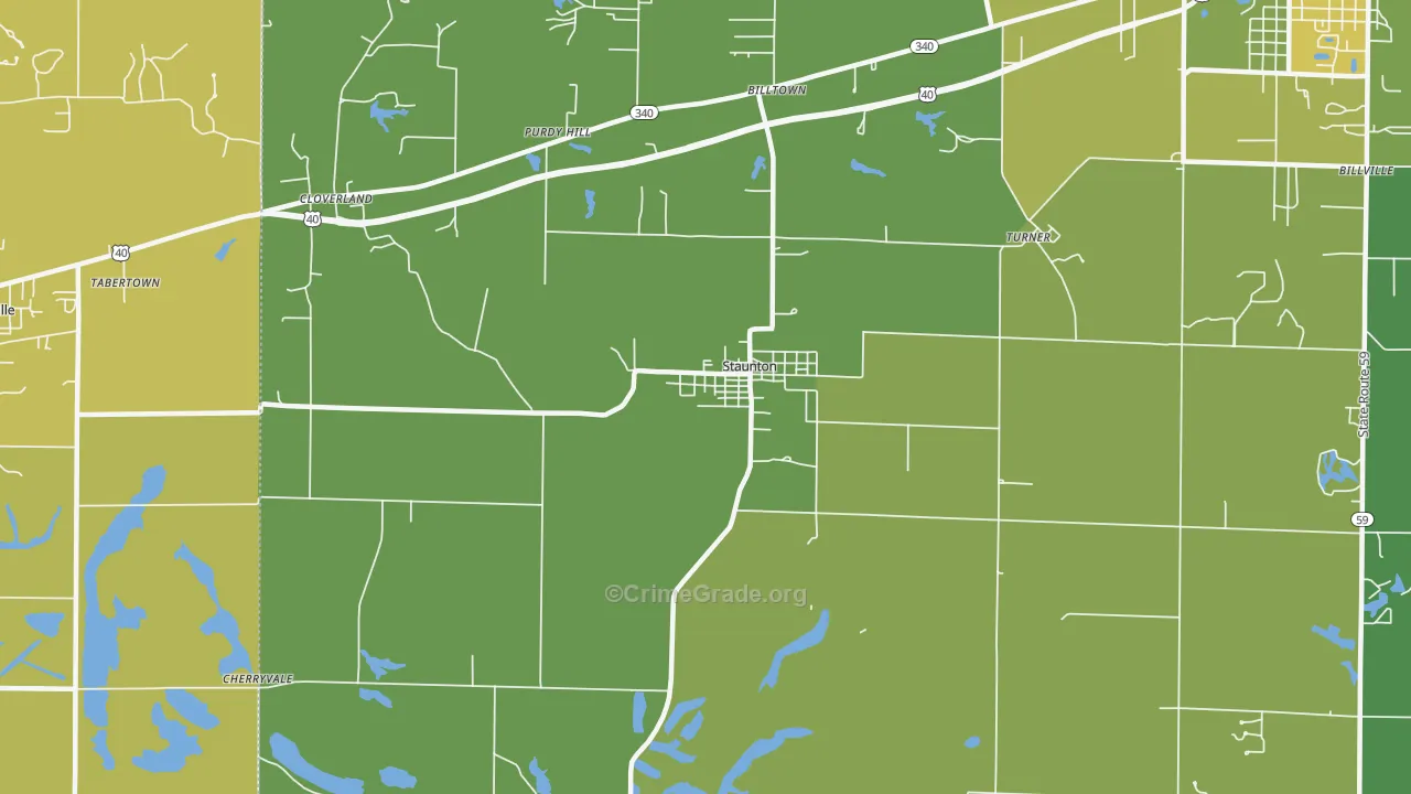 Staunton, IN Map of Vehicle Theft Rates