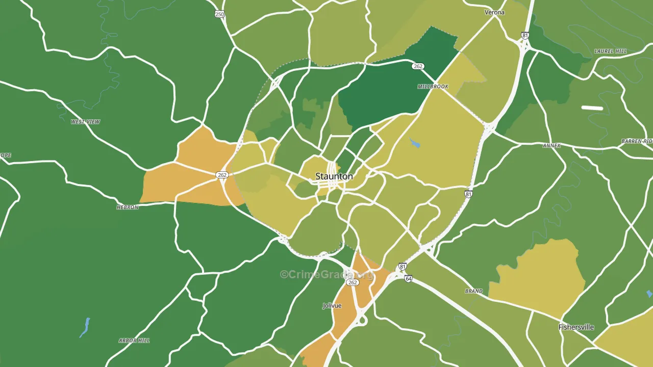 Staunton, VA Map of Vehicle Theft Rates