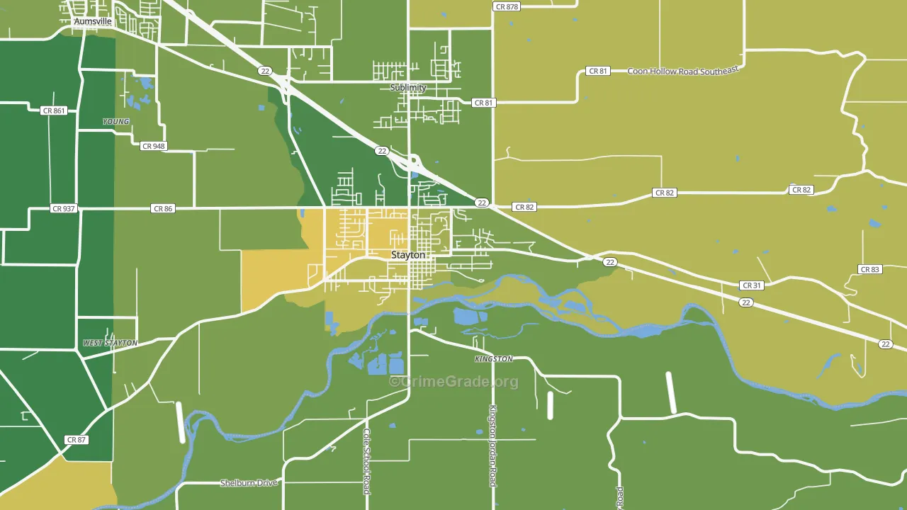 Stayton, OR Map of Vehicle Theft Rates