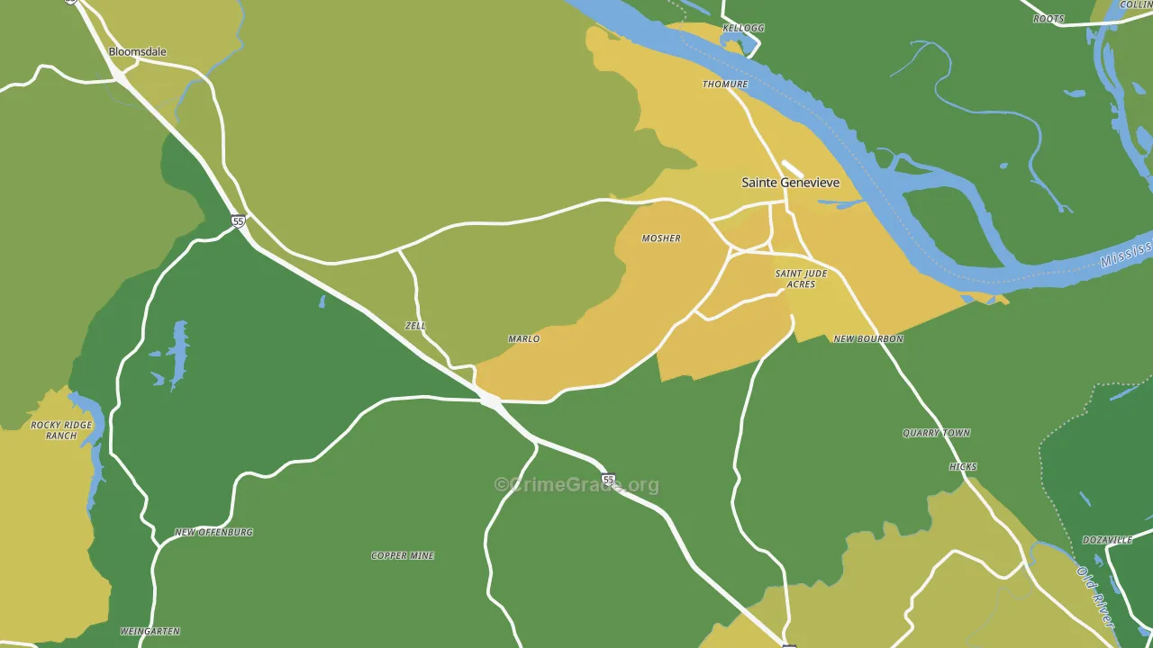 Ste. Genevieve, MO Map of Vehicle Theft Rates