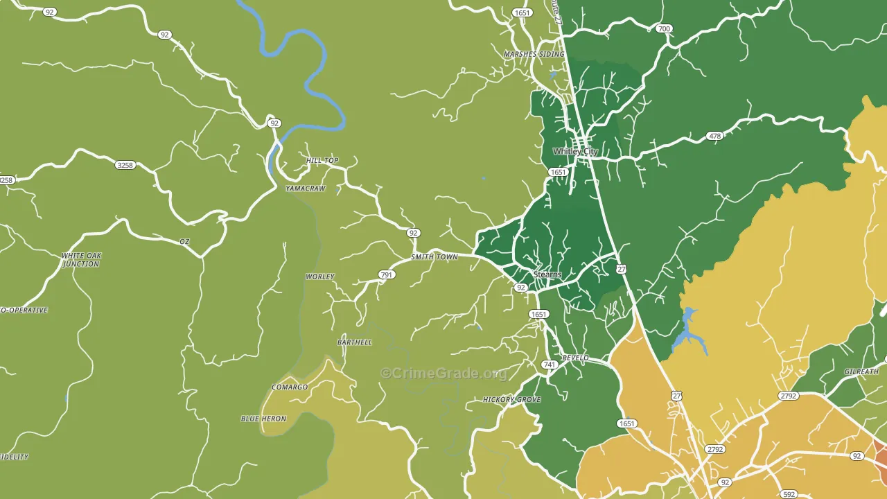 Stearns, KY Map of Vehicle Theft Rates
