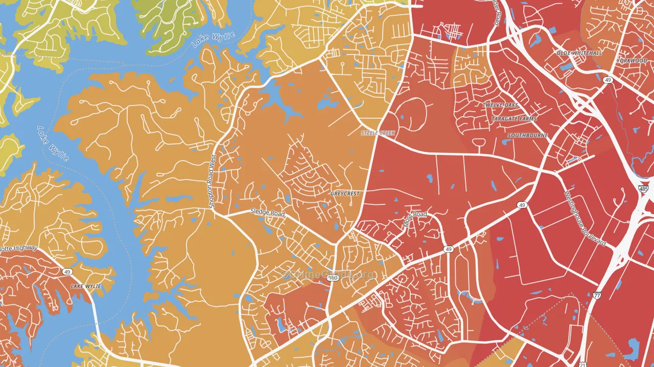 Steele Creek, Charlotte, NC Map of Vehicle Theft Rates