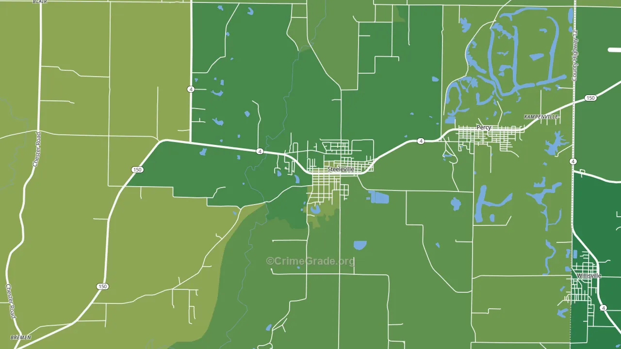 Steeleville, IL Map of Vehicle Theft Rates