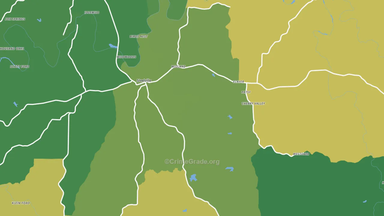 Steelville, MO Map of Vehicle Theft Rates