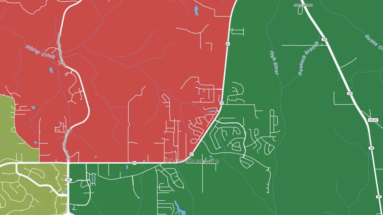 Steelwood, AL Map of Vehicle Theft Rates