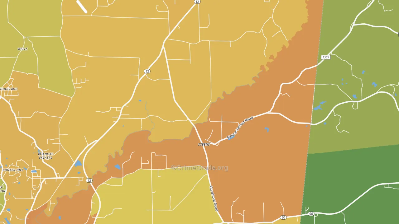 Steens, MS Map of Vehicle Theft Rates