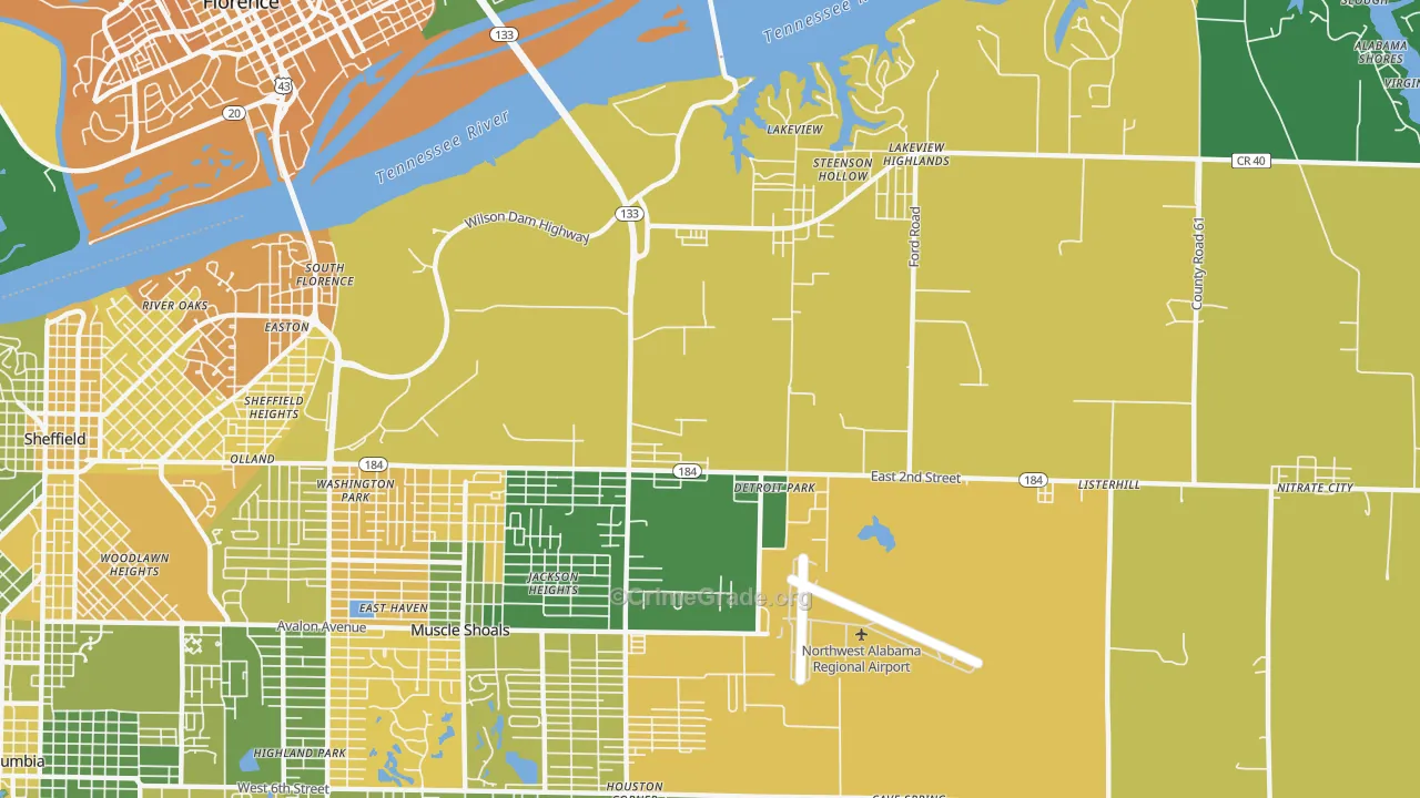 Steenson Hollow, AL Map of Vehicle Theft Rates