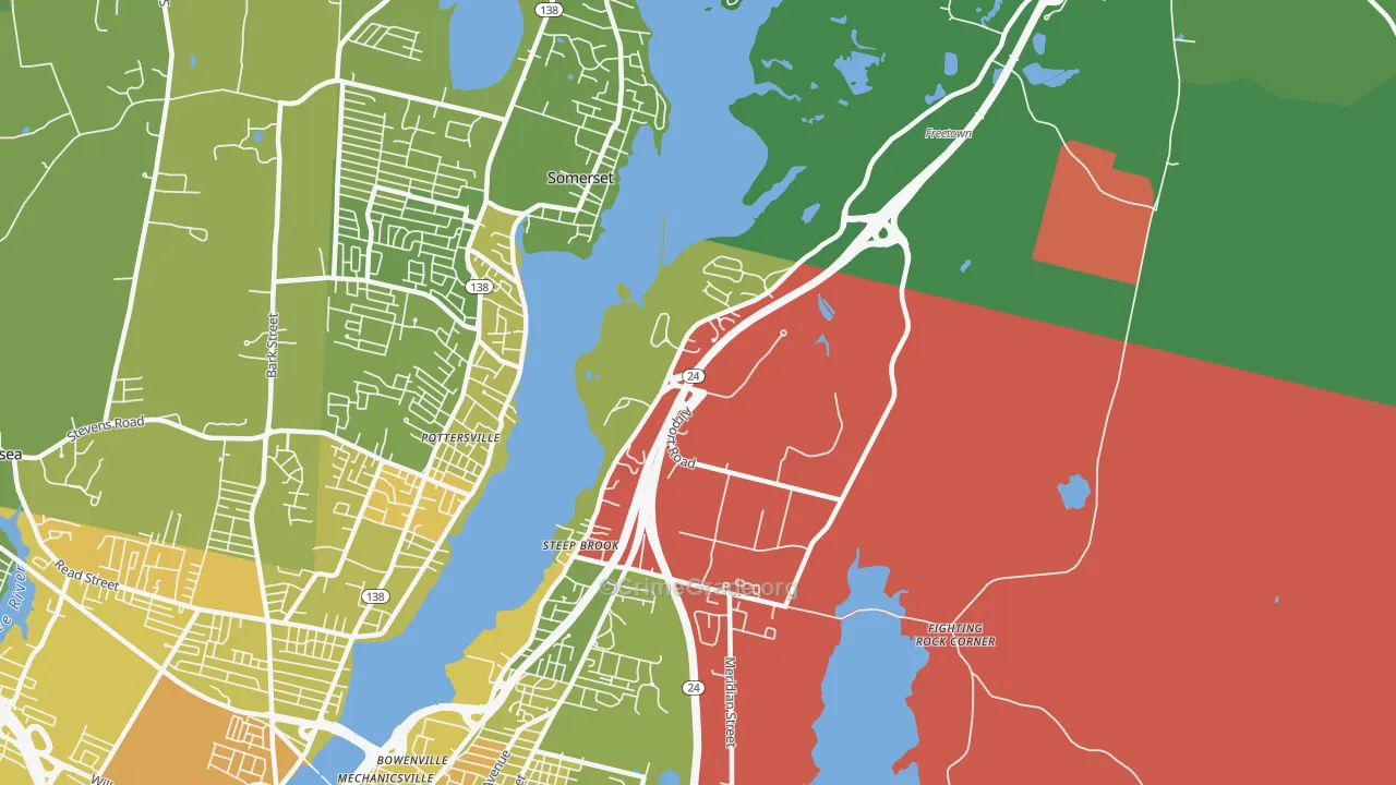 Steep Brook, Fall River, MA Map of Vehicle Theft Rates