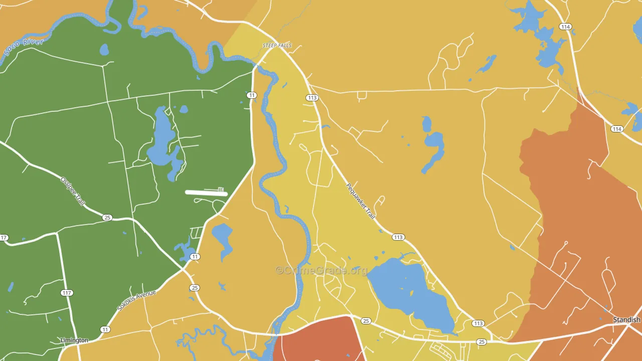Steep Falls, ME Map of Vehicle Theft Rates
