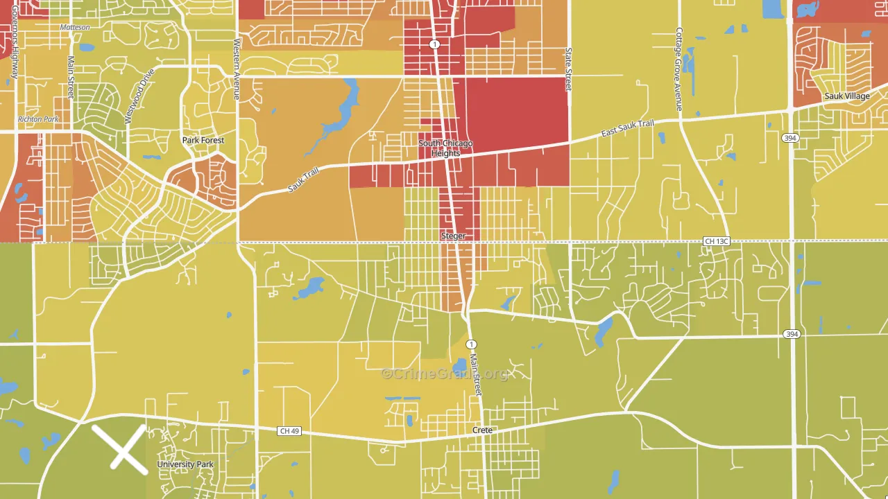 Steger, IL Map of Vehicle Theft Rates