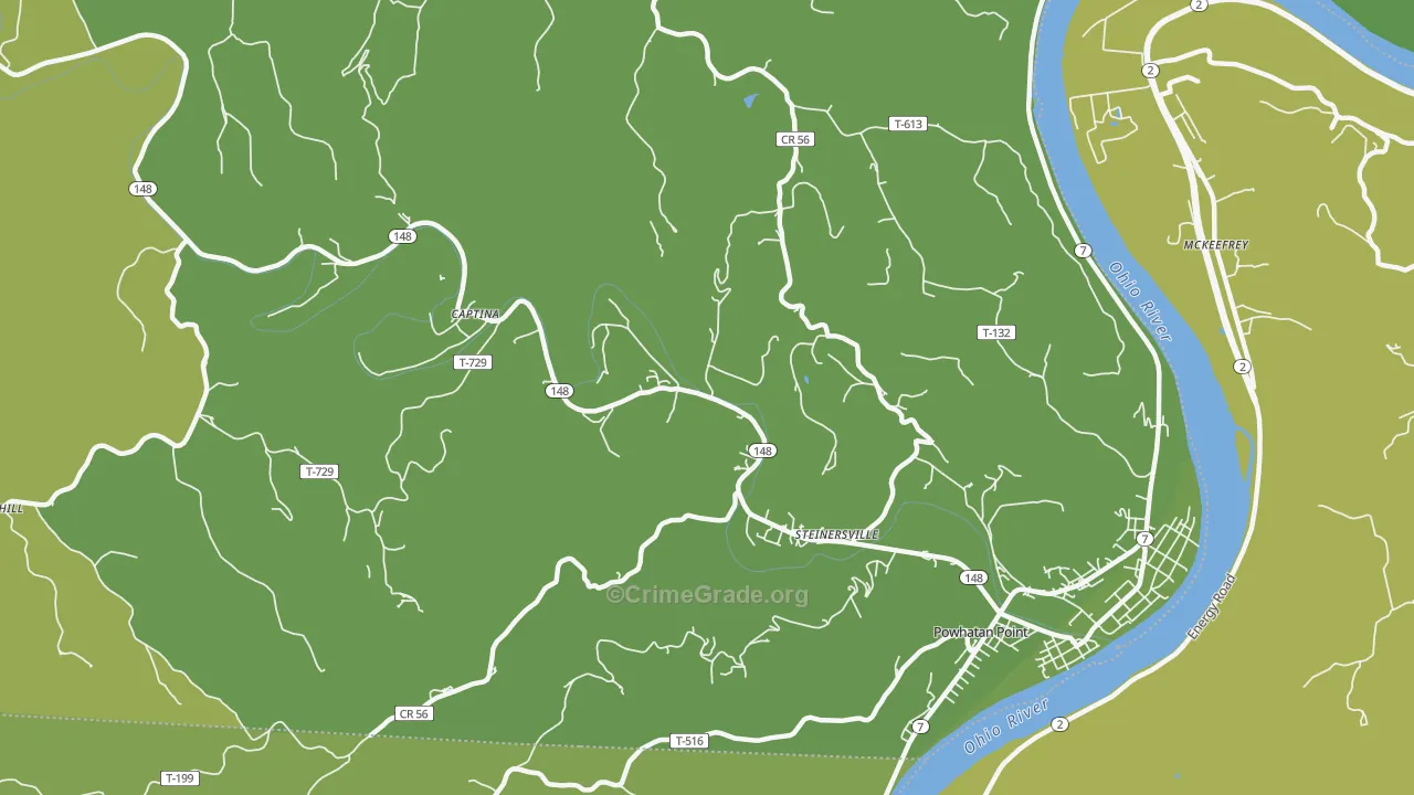 Steinersville, OH Map of Vehicle Theft Rates