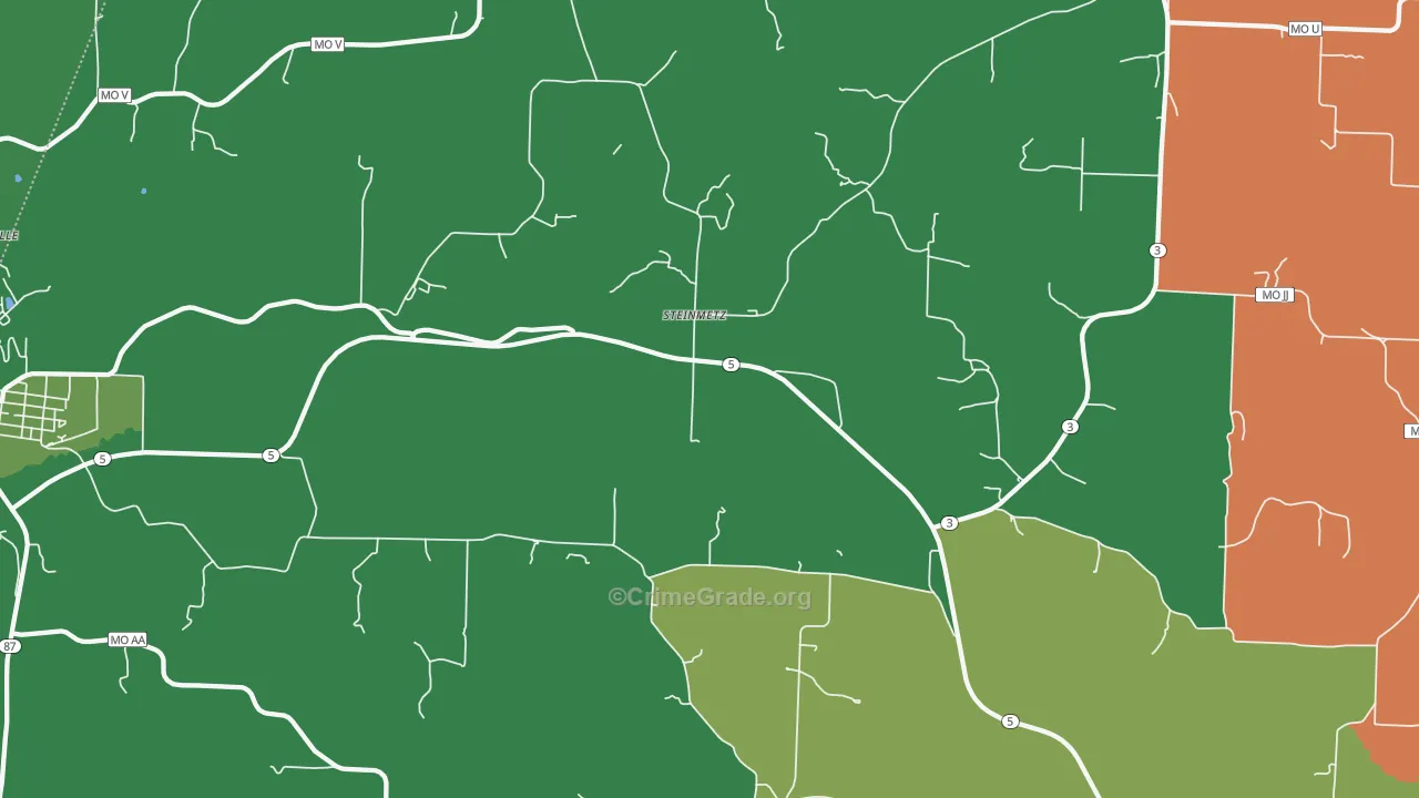 Steinmetz, MO Map of Vehicle Theft Rates
