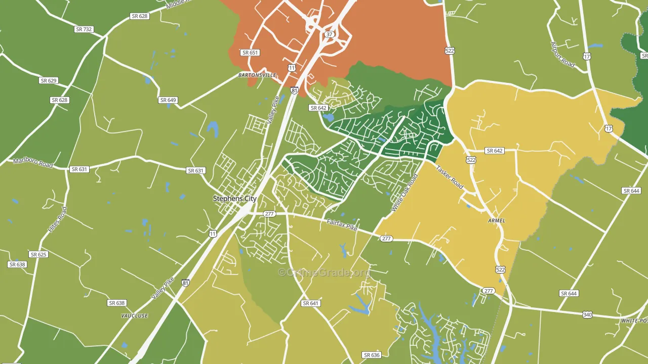 Stephens City, VA Map of Vehicle Theft Rates
