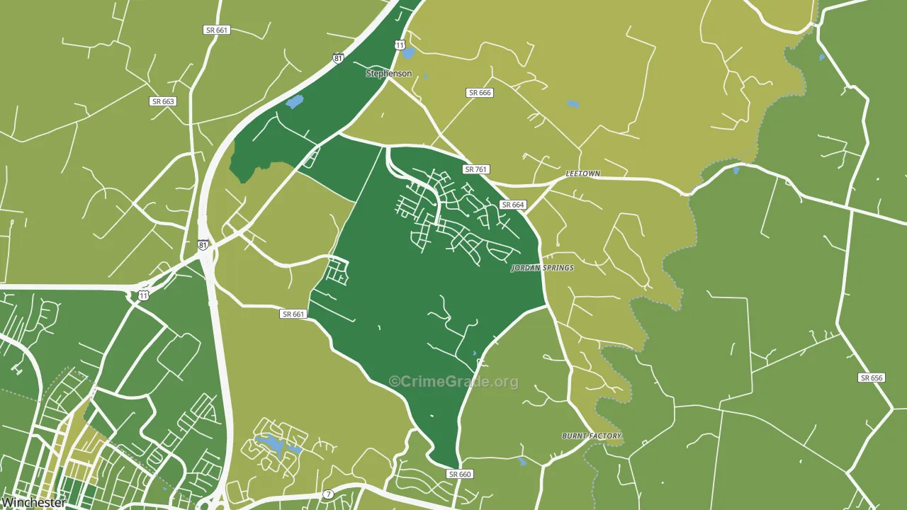 Stephenson, VA Map of Vehicle Theft Rates