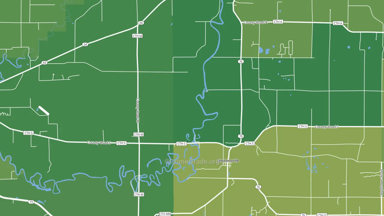 Stephensville, WI Map of Vehicle Theft Rates
