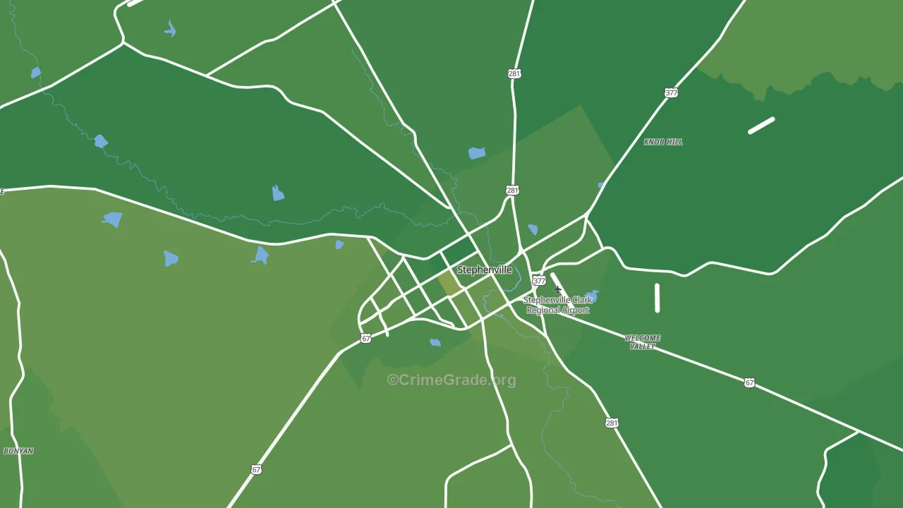 Stephenville, TX Map of Vehicle Theft Rates
