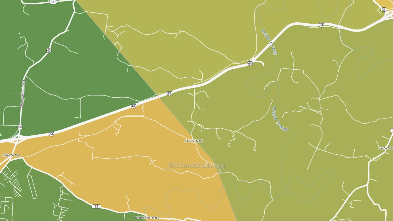 Stepstone, KY Map of Vehicle Theft Rates