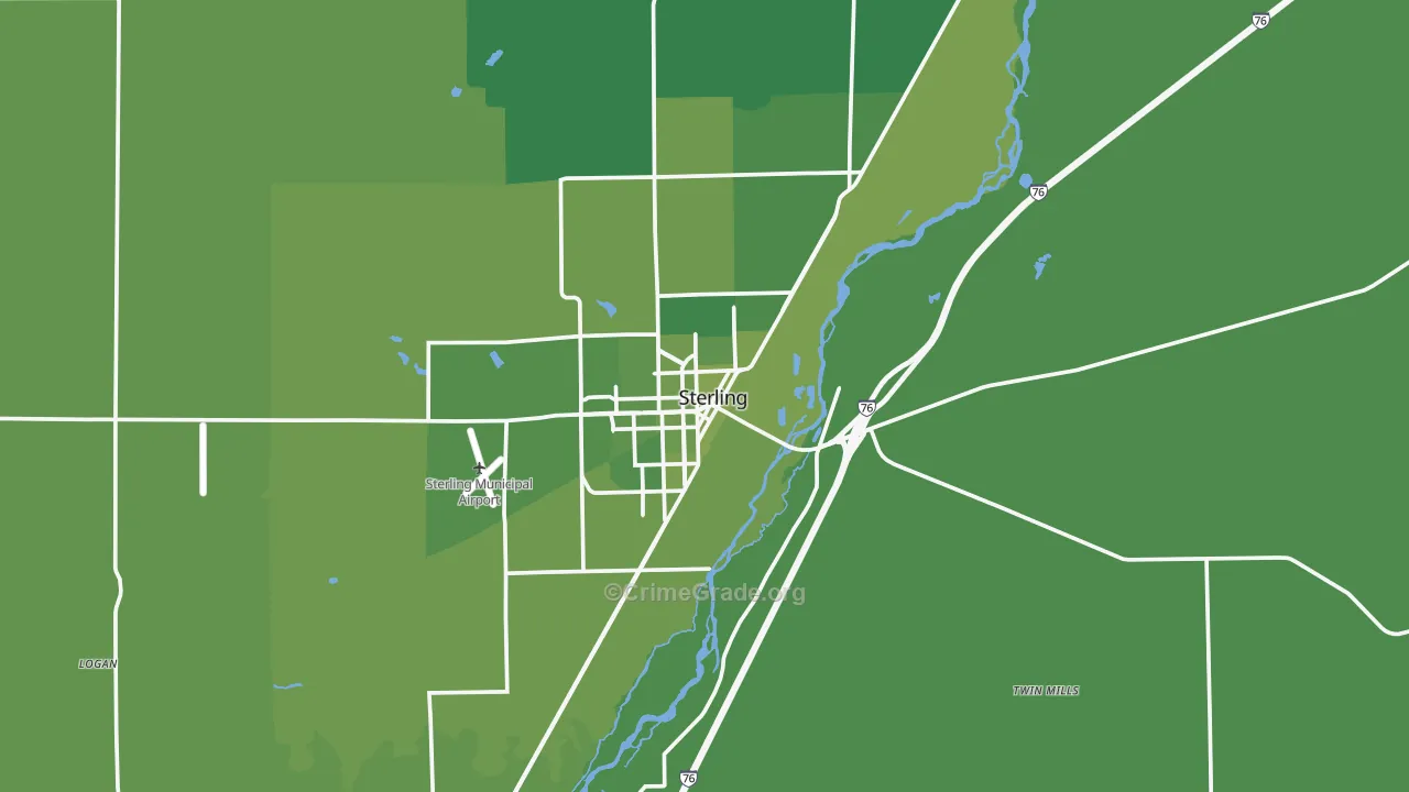 Sterling, CO Map of Vehicle Theft Rates