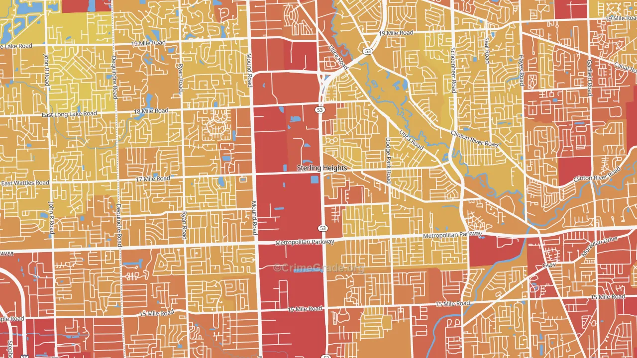 Sterling Heights, MI Map of Vehicle Theft Rates