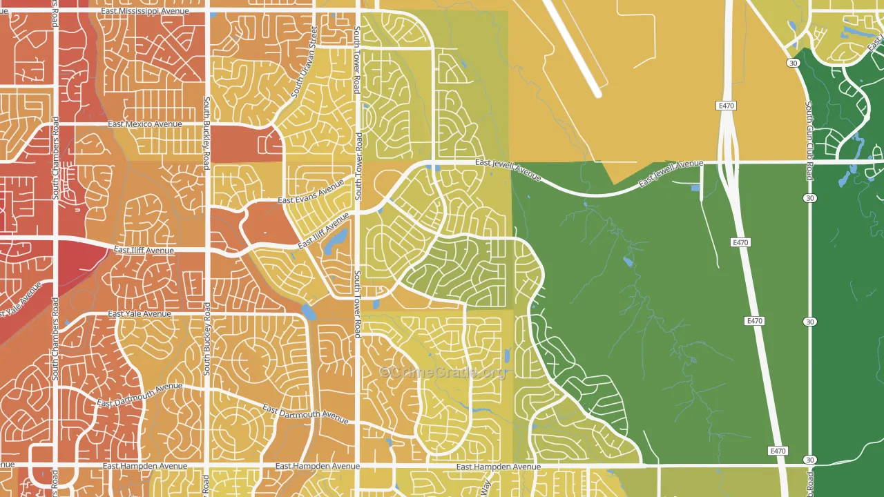 Sterling Hills, Aurora, CO Map of Vehicle Theft Rates