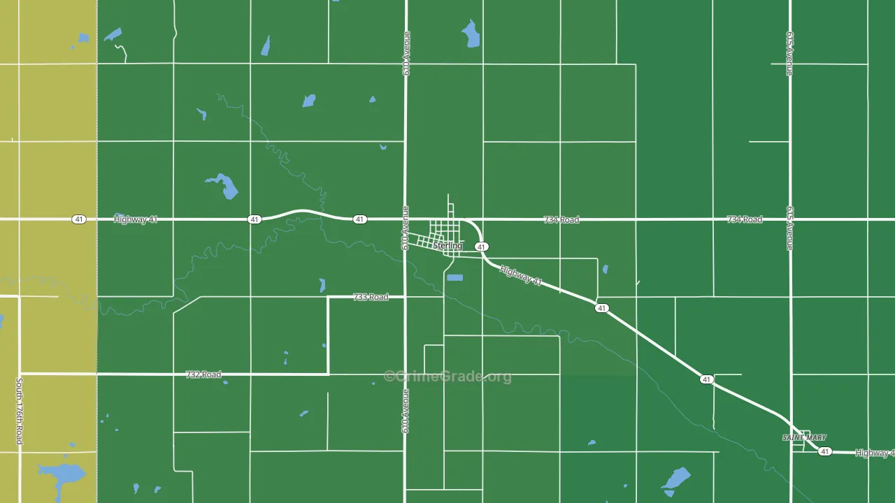 Sterling, NE Map of Vehicle Theft Rates