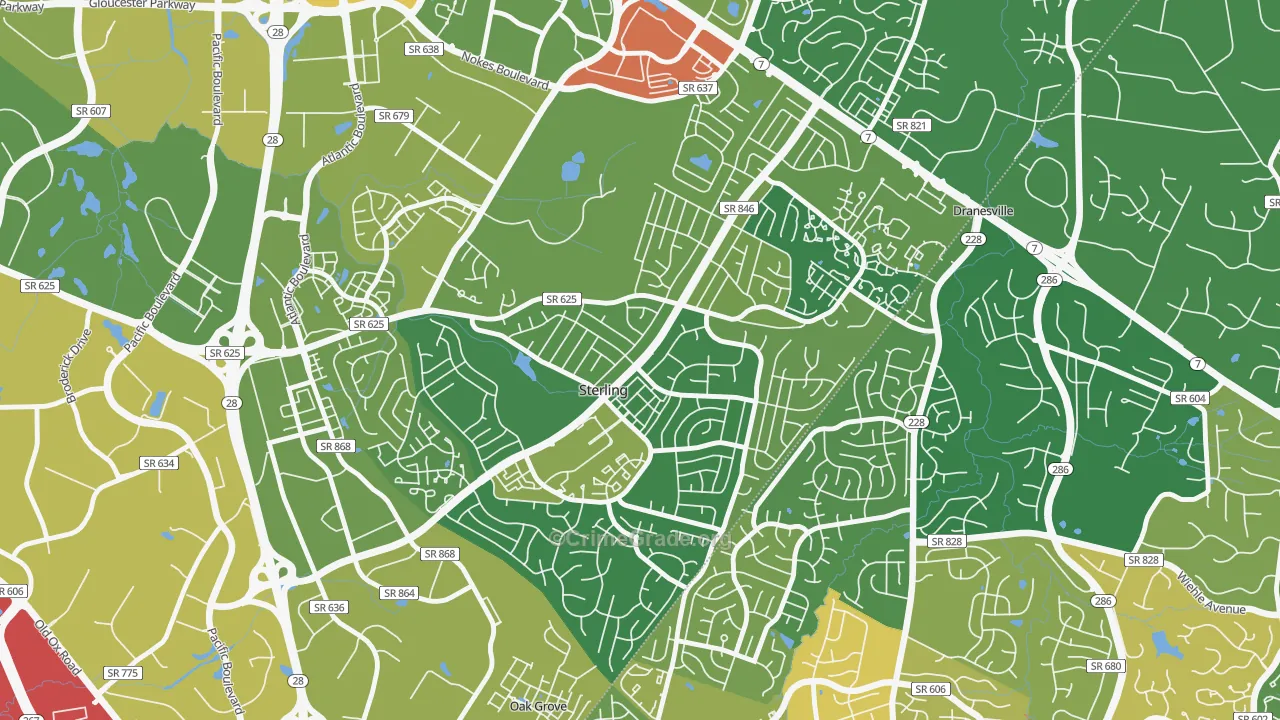 Sterling Park, Sterling, VA Map of Vehicle Theft Rates