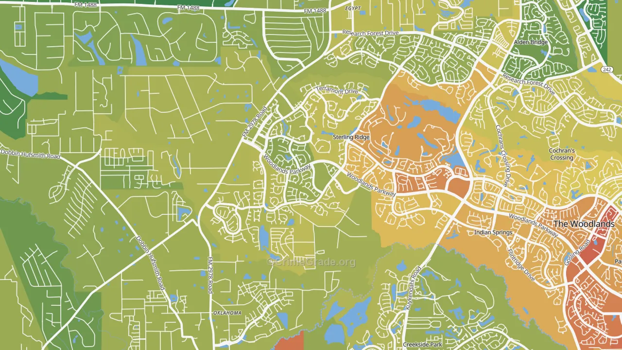 Sterling Ridge, The Woodlands, TX Map of Vehicle Theft Rates