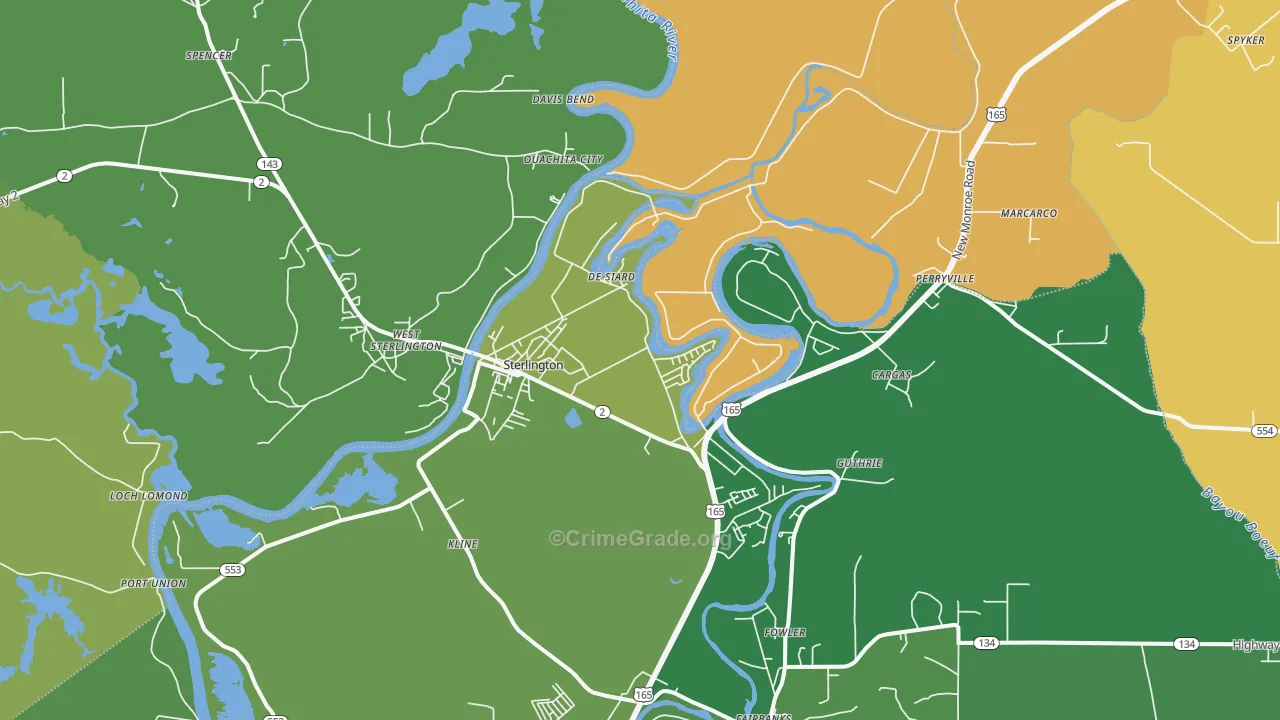 Sterlington, LA Map of Vehicle Theft Rates