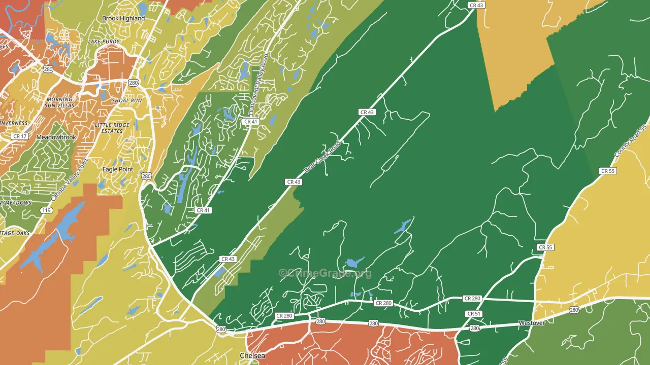 Sterrett, AL Map of Vehicle Theft Rates