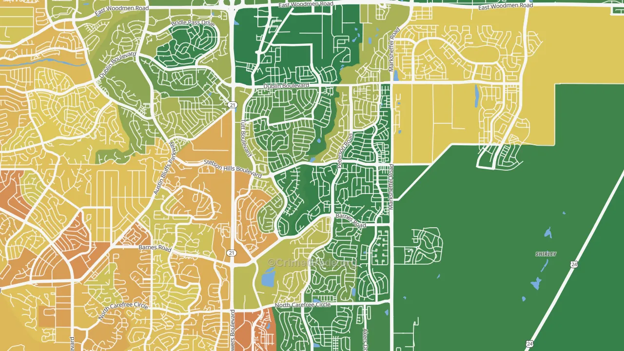 Stetson Hills, Colorado Springs, CO Map of Vehicle Theft Rates