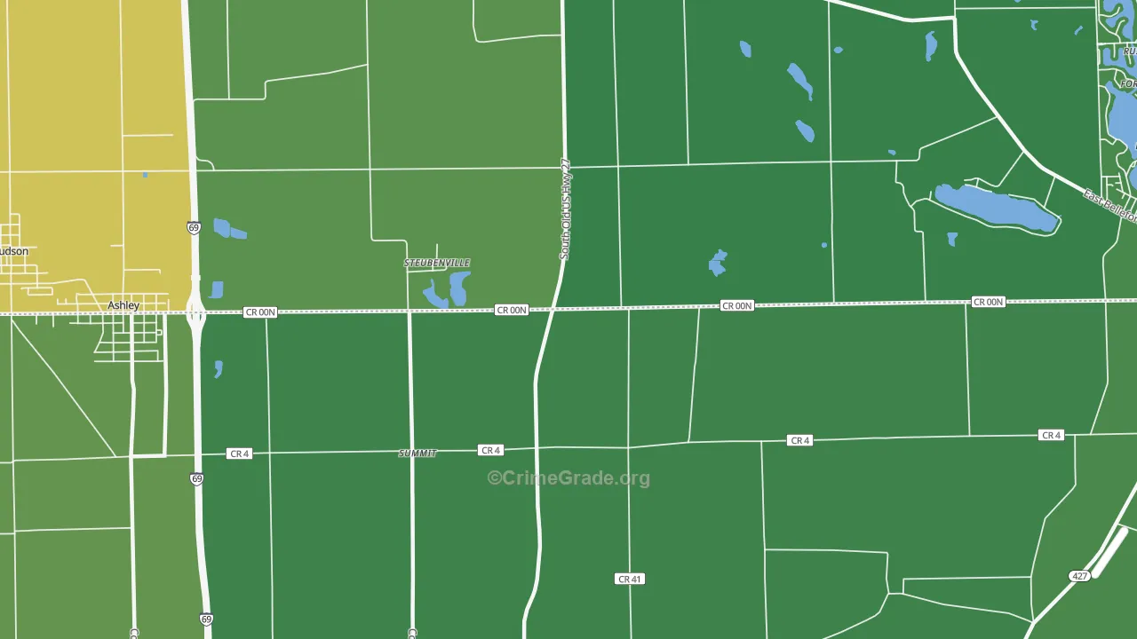 Steubenville, IN Map of Vehicle Theft Rates