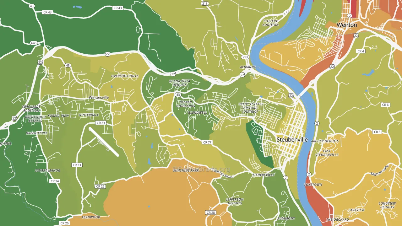 Steubenville, OH Map of Vehicle Theft Rates